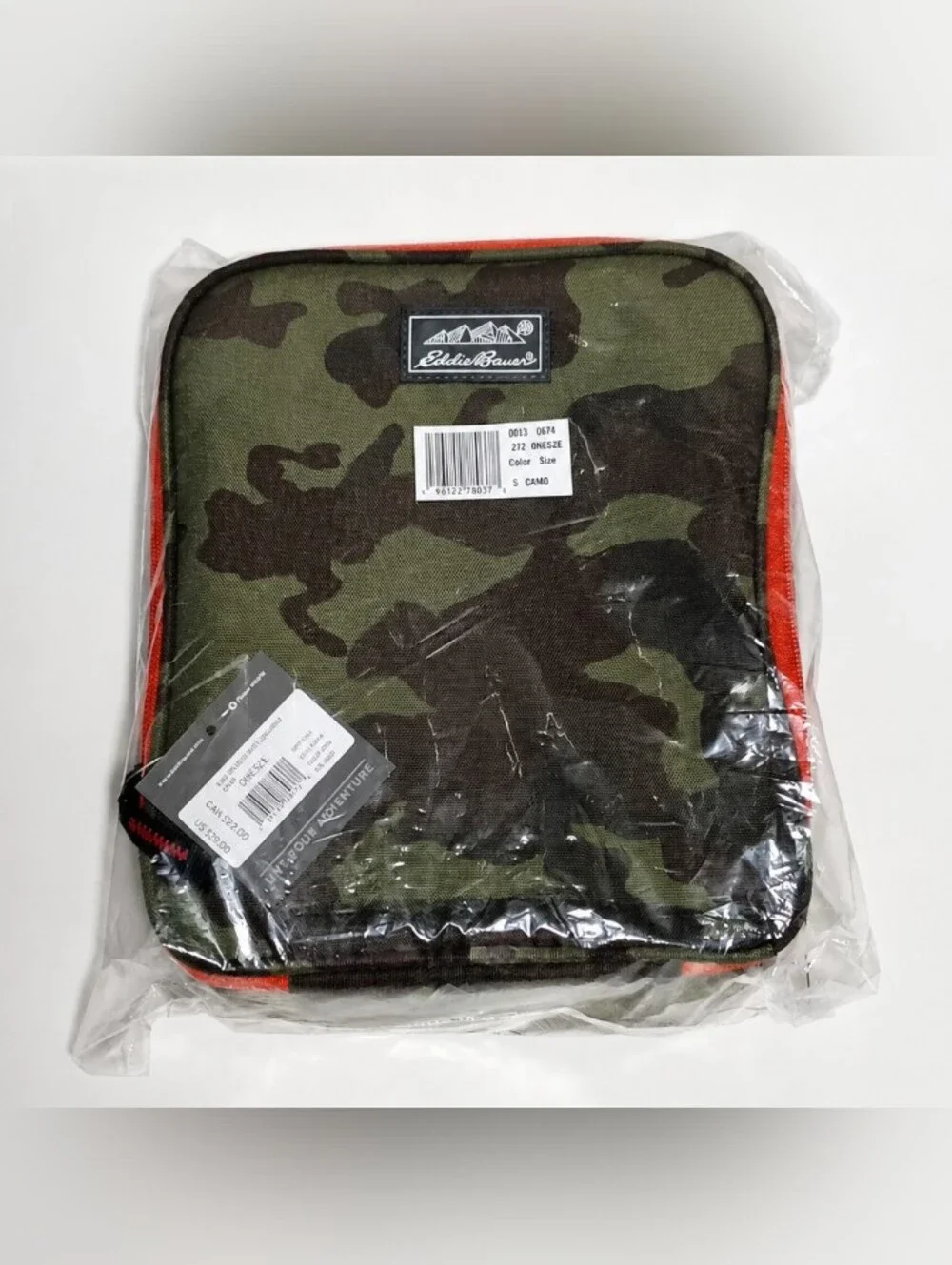Eddie Bauer Kids Adventurer Boys Green Camo Soft Lunch Box Insulated Bag NEW